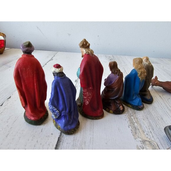 Vintage Germany paper mache nativity Wiseman Joseph Jesus animals Xmas décor - Picture 7 of 8